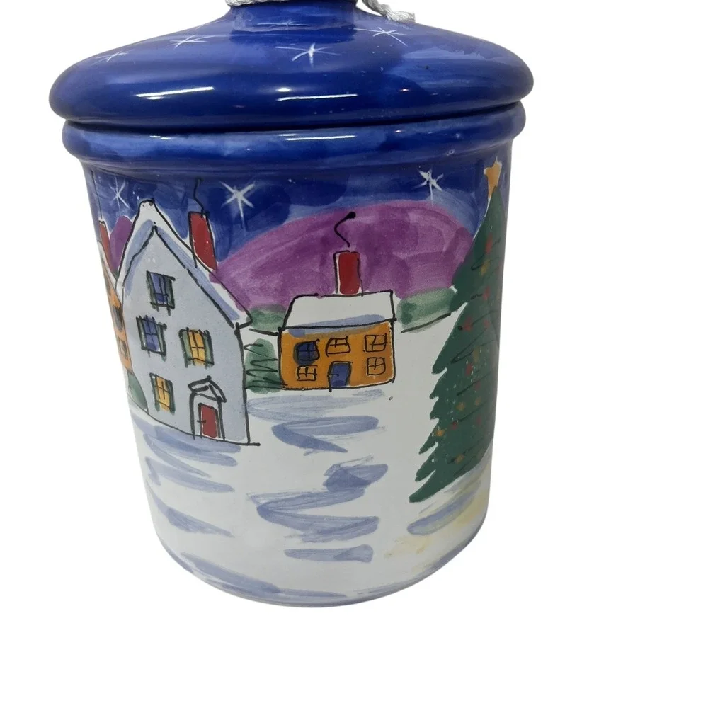 Starbucks Hand Painted Canister Ceramic Jar Hungary Winter Village Signed Coffee